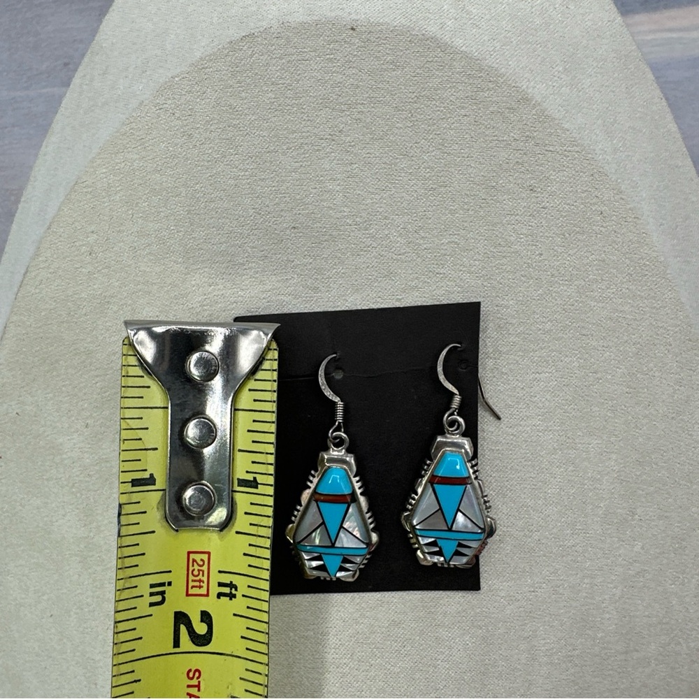 Native American Sterling Dangle Drop Earrings - image 2